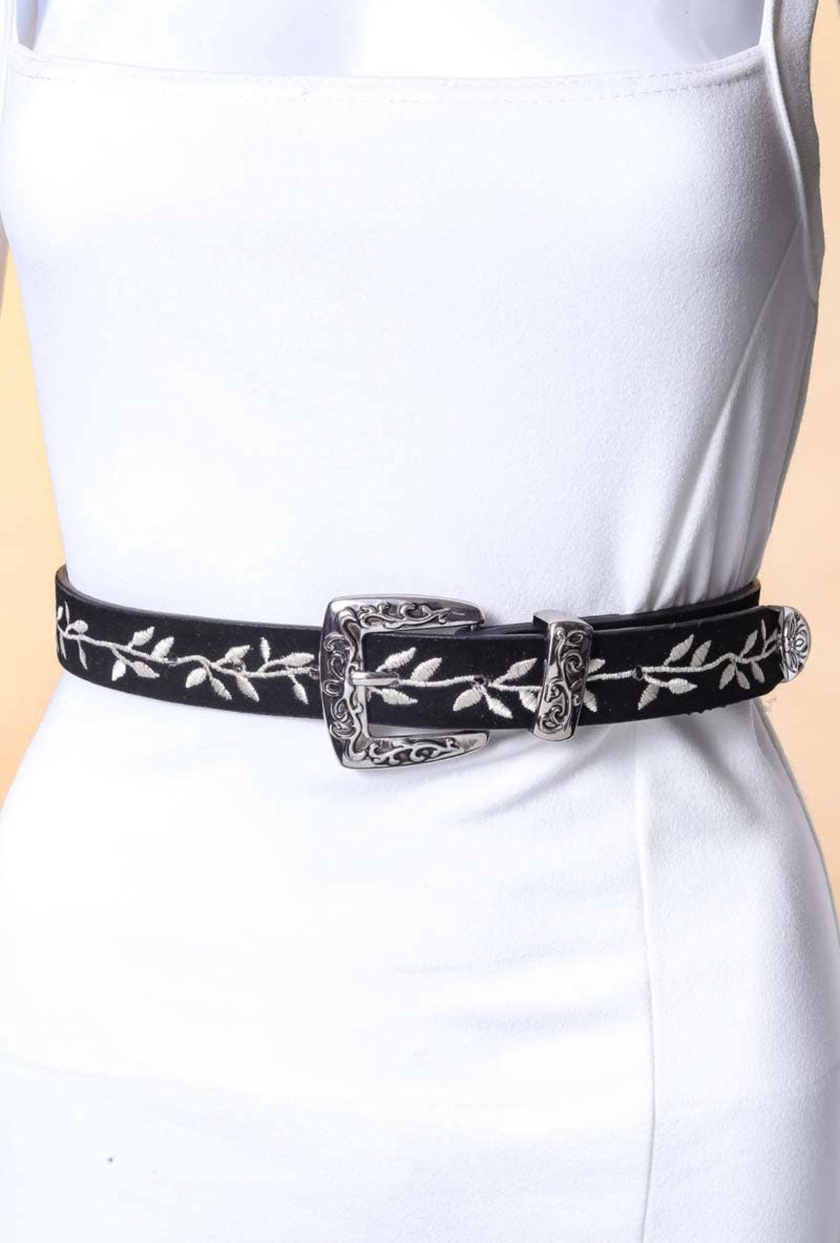 Vine Embroidered Faux Leather Fashion Belt