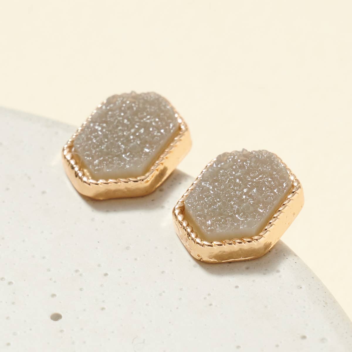 Hexagon Druzy Stone Stud Earrings