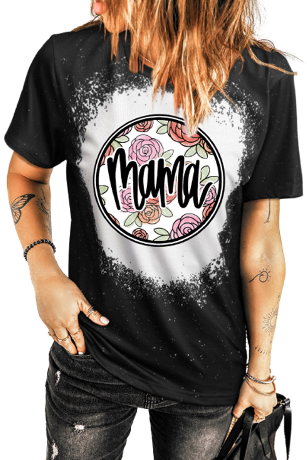 MAMA Floral Graphic Round Neck Tee