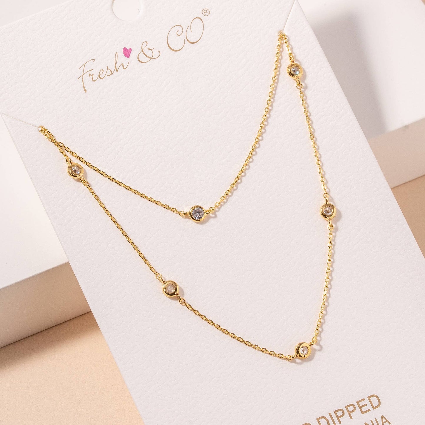 Layered CZ Necklace Gold