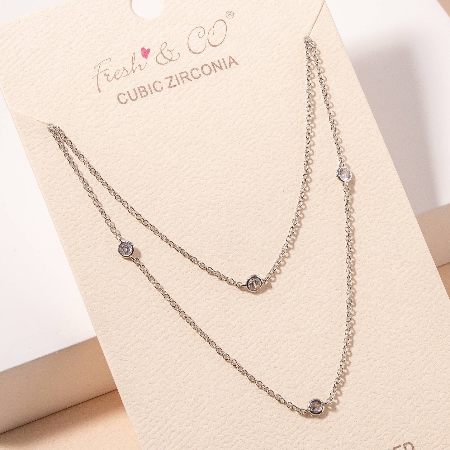 Layered CZ Necklace Silver