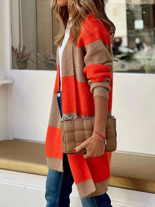 Contrast Open Front Long Sleeve Cardigan (2 Colors)