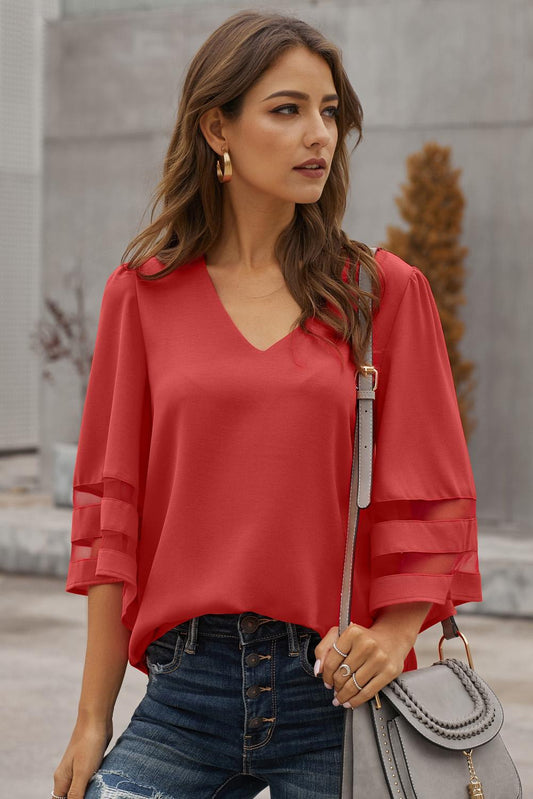 Flare Sleeve V-Neck Blouse