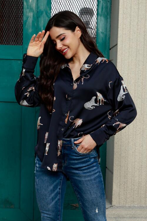 Animal Print Collared Neck Shirt (2 Colors)