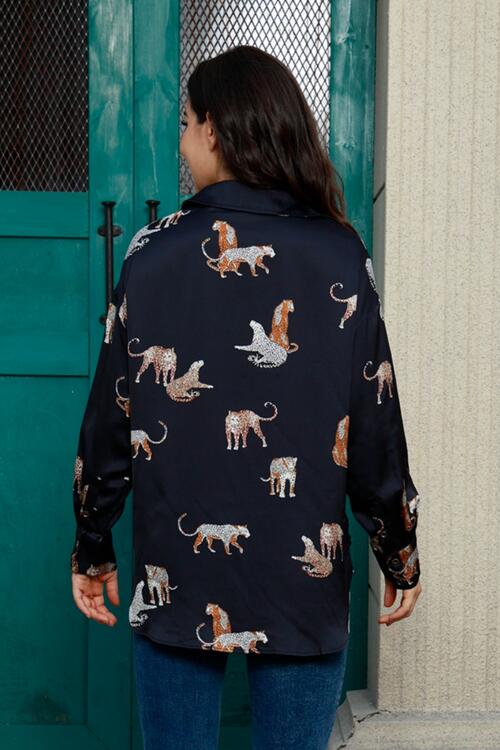 Animal Print Collared Neck Shirt (2 Colors)