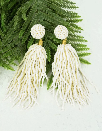 Ivory Tube Bead Tassel Earrings