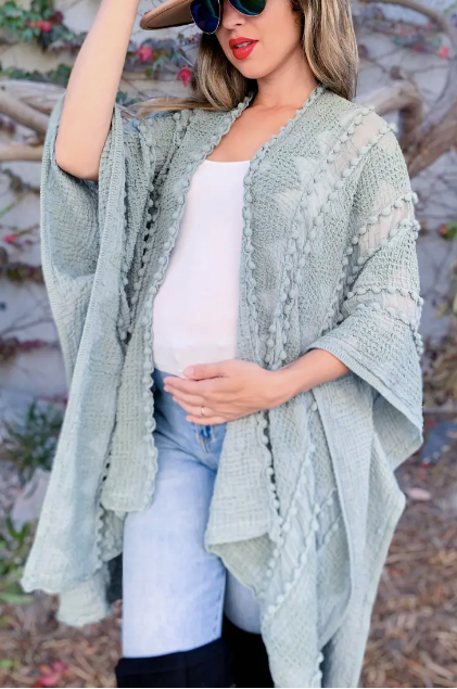 Sage 3D Textured Soft Kimono