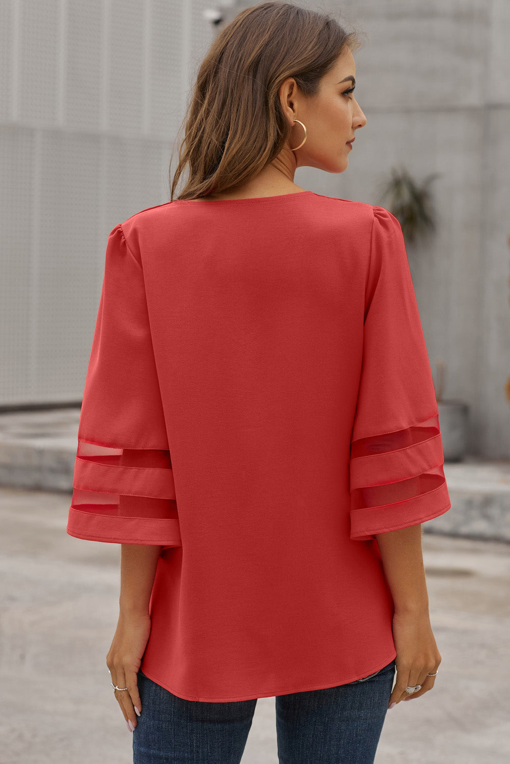 Flare Sleeve V-Neck Blouse