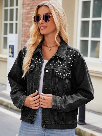 Pearl Detail Denim Jacket (2 Colors)