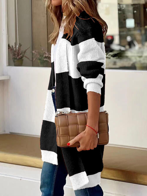 Contrast Open Front Long Sleeve Cardigan (2 Colors)