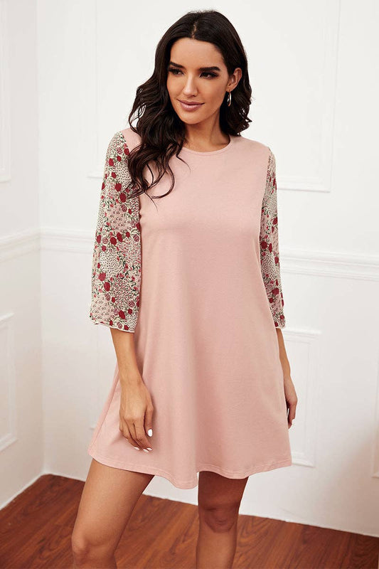 Crew Neck Solid Ruffle Loose Dress