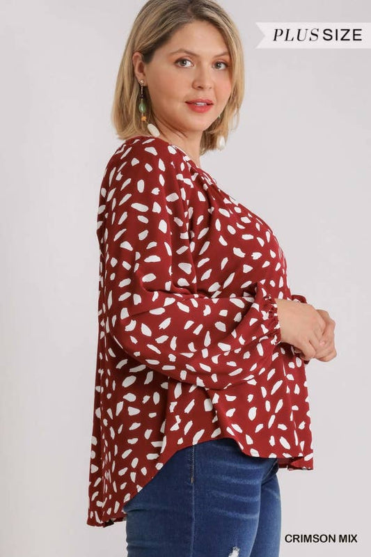 Plus Print Round Neck Blouse