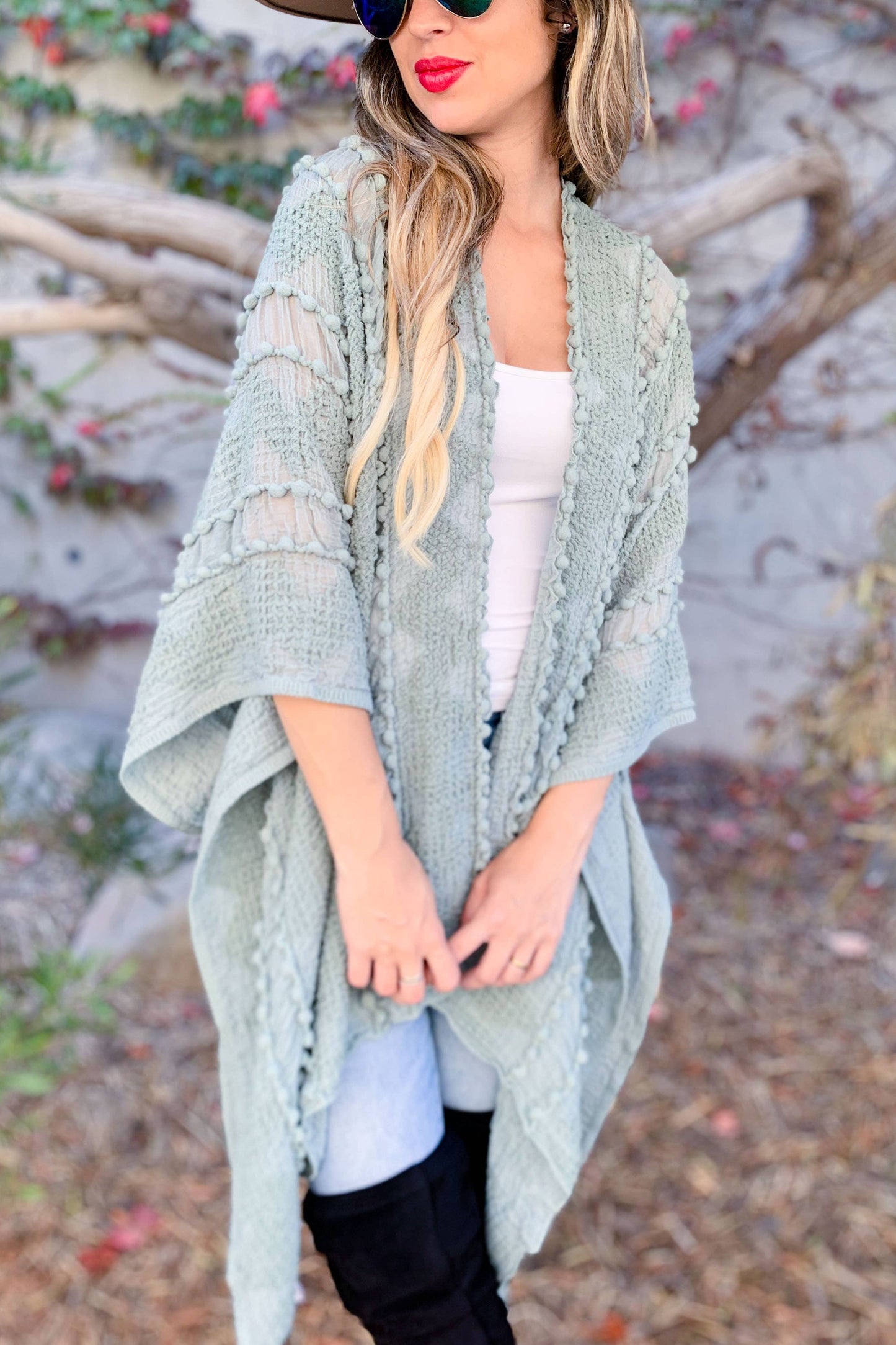 Sage 3D Textured Soft Kimono