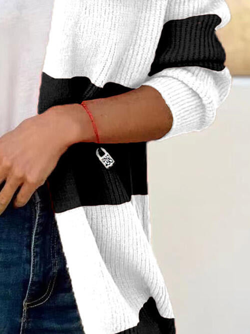 Contrast Open Front Long Sleeve Cardigan (2 Colors)