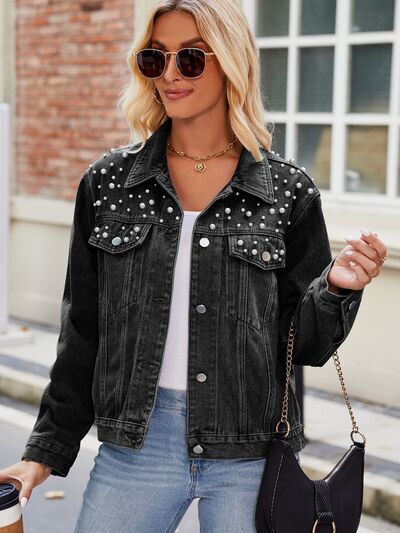 Pearl Detail Denim Jacket (2 Colors)